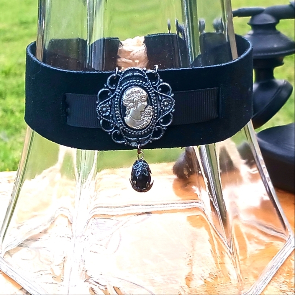 OOAK Artist Handcrafted Victorian Gothic Cameo Leather Choker